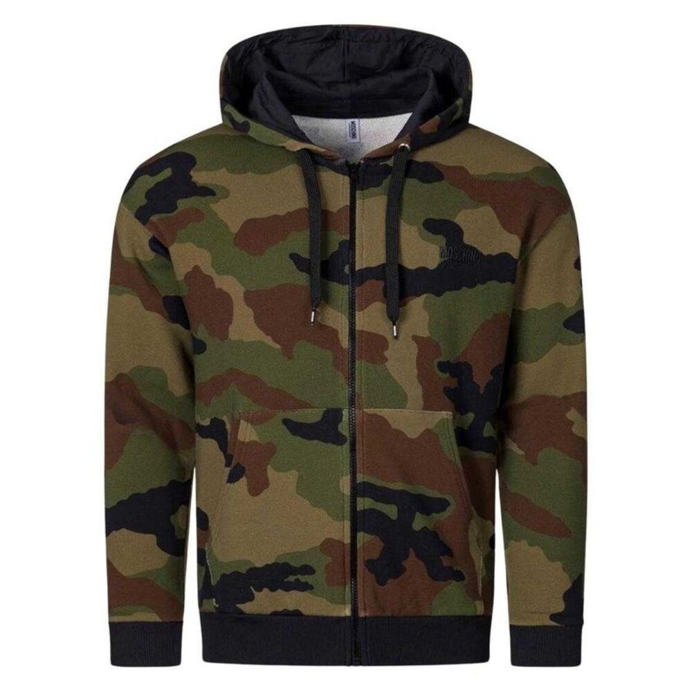 Moschino Mens Camouflage Full Zip Hoodie / Green